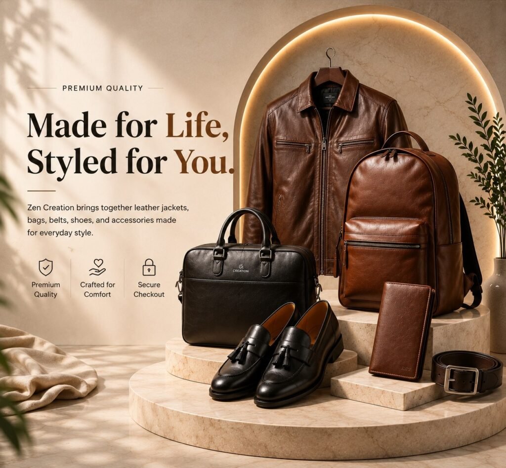 Premium leather jackets, bags, shoes and accessories by Zen Creation